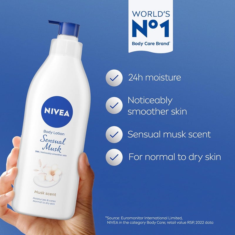 NIVEA Body Lotion for Normal to Dry Skin, Sensual Musk, 3 Pack of 400ml - Image 2